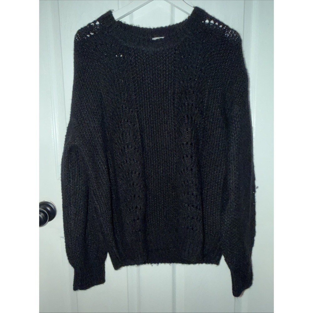 Rails Mara Open-Knit‎ Alpaca Blend Sweater Size Large L Black Pointelle